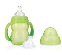 Nûby Biberón de entrenamiento con boquilla antigoteo - 240ml - 6m+ Verde - Taza con asas