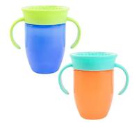 Nuby Botella de agua con asa, sin derrames, 210 ml, bebida desde cualquier ángulo, apta para lavavajillas, sin BPA, apto para 4 meses más (paquete de 2, azul/naranja)