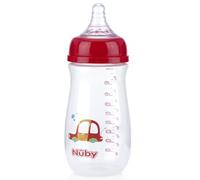 Nuby Botella de cuello ancho con sistema de aire anti-cólico, colores/impresiones pueden variar, 1 paquete