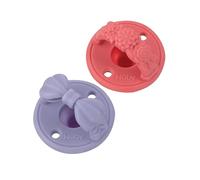 Nuby Chupetes 3-D Sili con mango suave y dos orificios de aire de seguridad, paquete de 2, 0+ meses, lazo morado y flores rosadas