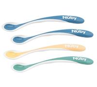 Nuby - Cucharas patentadas sensibles al calor con borde suave - Paquete de 4 unidades - Azul - 3+ meses