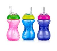 Nuby Flex-Straw Vaso Antiderrame, Pack de 3, 300 ml, +12 Meses, Niña