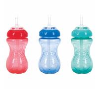 Nuby Flex-Straw Vaso Antiderrame, Pack de 3, 300 ml, +12 Meses, Niño | Vaso de aprendizaje antiderrame con pajita suave de silicona, diseño colorido y fácil de sujetar, ayuda a beber solo