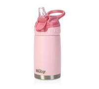 Nuby Flip-It Botella Térmica de Acero Inoxidable, 300 ml, +18 Meses, Rosa | Vaso de aprendizaje antiderrame con asa, tapa One-Click y boquilla de silicona, mantiene el agua fresca, para casa y de viaje