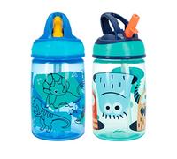Nuby Flip-it Kids On-The-Go - Botella de agua estampada con popote duro a prueba de mordeduras, 12 onzas / 360 ml, para mayores de 18 meses, paquete de 2 impresiones pueden variar