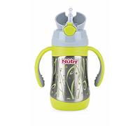 Nuby ID10279 - Vaso con pajita y asas de acero inoxidable, 280 ml
