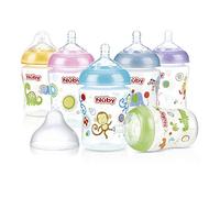 Nuby ID1192 - Biberón boca ancha estampado con tapa PP y tetina de flujo lento, 270 ml