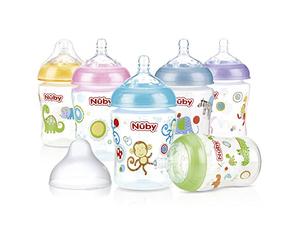 Nuby ID1192 - Biberón boca ancha estampado con tapa PP y tetina de flujo lento, 270 ml