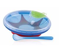 Nuby ID5342BLUE - Plato de agua caliente con ventosa y cuchara 6m+