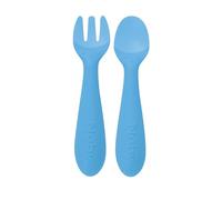 Nuby Juego de tenedor y cuchara de silicona de fácil agarre, sin BPA, 12+m en azul