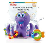 Nuby - Juguete de baño Bebe - Juguete Pulpo Flotante con Anillos para lanzar a los tentáculos - Estimula la coordinación Ojo-Mano - 18+ Meses - Violeta - Flota en Agua - Pulpo Agua Niños