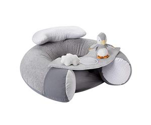 Nuby Little Penguin Sit-Me-Up - Cojín hinchable para bebés - Asiento de suelo hinchable para sentarse y jugar con bandeja y juguete - Gris - 6+ meses