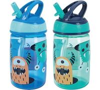Nuby Mighty Swig Botella Infantil, Pack de 2, 360 ml, +18 Meses, Monstruos | Vaso antiderrame, apto para lavavajillas, con asa y pajita resistente a mordidas, ayuda a beber solo, ideal de viaje