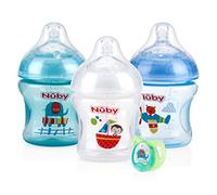 Nuby Natural Touch - Pack de 3 botellas con pezón de flujo lento y chupete ortopédico