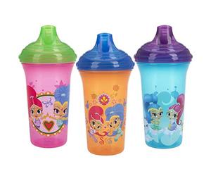 Nuby Nickelodeon Shimmer & Shine - Juego de 3 vasos para beber con válvula Vari-Flo, boquilla dura, 9 onzas