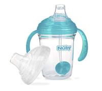 Nuby No Spill 360 - Vaso de Tritan con popote con peso y tapa higiénica, 8 onzas, taza de entrenamiento, color verde azulado
