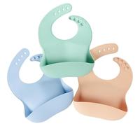 Nuby Pack de 3 Baberos de Silicona para Bebé Niño - Impermeables y Fáciles de Limpiar - Suaves y Flexibles - Correas Ajustables - Bolsillo Recoge-Comida - Baberos para Bebé y Pequeño