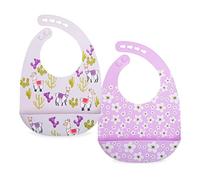 Nuby Paquete de 2 baberos ajustables de silicona suave fácil de limpiar con cuchara, flores y llama