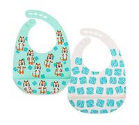 Nuby Paquete de 2 baberos ajustables de silicona suave fácil de limpiar con cuchara, tigres y cuadrados