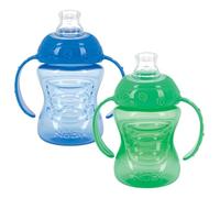 Nuby Paquete de 2 vasos de plástico antiderrames, color rojo y azul