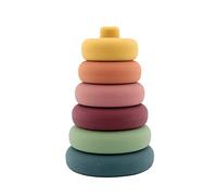 Nuby - Pirámide de juguete de silicona - Juguete de motricidad y aprendizaje - Torre apilable para bebés y niños pequeños - Multicolor - 6+ meses