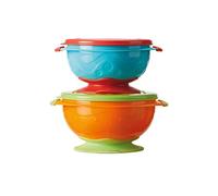 Nuby Stackable Suction Bowls - Air-Tight Seal Lid, Suction Base, Easy to Hold, Dishwasher Safe (Pack of 2)