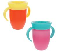 Nuby - Taza 360° antifugas - Asas ergonómicas - Diseñado para beber en todas las posiciones - 210ml - Rosa y Naranja - A partir de 4 meses - 2 Pack