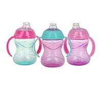 Nuby Taza de 3 piezas con boquilla flexible suave, 2 asas con función de bloqueo Clik It, niña, 10 onzas