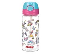 Nuby - Taza de tritán con pajita blanda y botón pulsador - 540 ml - A partir de 4 años, rosa