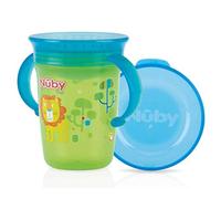Nuby - Taza Mágica 360º estampada con asas para bebés y niños pequeños - Verde - 240 ml - 6+ meses