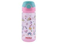 Nûby - Taza se Silicona con botón Push y pajita blanda - Rosa - 540ml - 3años+