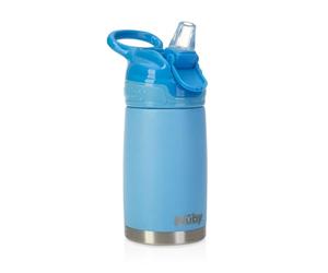 Nuby - Thirsty Kids - Botella Acero Inoxidable Flip-It Reflex para viajes - Vaso Antiderrame Bebe Con Cierre Seguro Y Diseño Térmico - Botella De Viaje Para Niños 10 Onzas - Vaso Bebe Color Azul