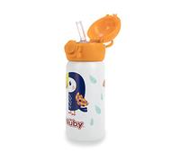 Nuby Thirsty Kids - Botella de agua o taza de viaje de acero inoxidable sin derrames Flip-It Active - 14 onzas - Más de 18 meses - Tucán - Esenciales para el regreso a clases