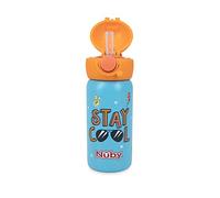 Nuby Thirsty Kids No Spill Flip-It Active - Taza de viaje o botella de agua de acero inoxidable - 14 onzas - Más de 18 meses - Impresión Stay Cool - Esenciales para el regreso a clases