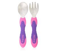 Nuby Utensilios de acero inoxidable de 2 piezas, rosa/morado