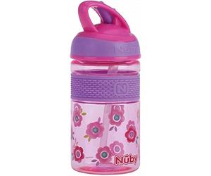 Nuby - Vaso con pajita 2 en 1 con boquilla dura de Tritan™ - Botella con pajita - 360 ml - Rosa - 4 años +