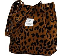 Nucalt Brown Leopard Print Women's Large Shoulder Bag Corduroy Bag Handbag Shopper Tote Bag Casual Shoulder for Everyday Office School Trips and Shopping, marrón