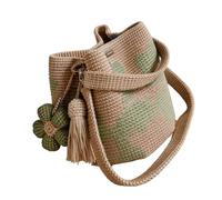 Nucelit Bolsa de ganchillo con correa de hombro ajustable, tejida a mano, bolsa de cubo de flores para vacaciones en la playa, uso diario, flores de ganchillo a mano, Green