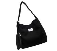 Nucelit Bolso bandolera de pana de gran capacidad para ir de compras, a la moda, estético, a juego, para mujer, Black, Medium