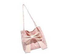 Nucelit Bolso de mano fino acanalado para uso diario, adorno de lazo moderno, plan de múltiples compartimentos, mango ergonómico, rudimentos escolares, bolsa de lazo de moda coreana, b