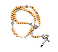Nucelit Collar de rosario de cruz con cuentas de madera torcida, colgante para hombres y mujeres, unisex, suministros de regalo para rezar, collar de rosario, One Size, como se describe, como se