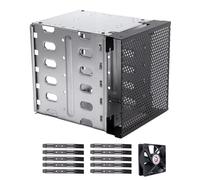 Nucelit Jaula de disco duro, jaula de acero inoxidable para disco duro con adaptador de ventilador para computadora de 5.25 pulgadas a 5 x 3.5 pulgadas, acero inoxidable