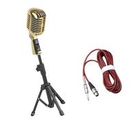 Nucelit Juego de micrófono de metal tipo vintage con cable auditivo de 13 pies y pastilla en forma de corazón para estudio en casa, micrófono dinámico clásico retro con soporte de trípodes para