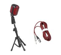 Nucelit Juego de micrófono de metal tipo vintage con cable auditivo de 13 pies y pastilla en forma de corazón para estudio en casa, micrófono dinámico clásico retro con soporte de trípodes para