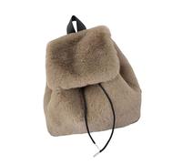 Nucelit Mochila pequeña peluda con cierre de cordón y solapa, bolsa de hombro de felpa de invierno para mujer, bolso escolar de felpa, Brown