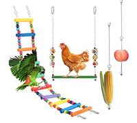 Nucelit Paquete de 4 juguetes de pollo, escalera oscilante de color arcoíris para gallinas, comederos de frutas vegetales, pájaros, perca grande, comedero de juguete para picar pollos