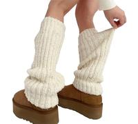 Nucelit Puños gruesos y mullidos para botas, calentadores de piernas para invierno, cálidos, de punto acanalado, peludos, holgados, largos, para calle, calentadores de piernas para mujer, beige, Talla