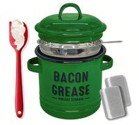 Nucelit Tarro de grasa de tocino esmaltado de cocina con colador y espátula de silicona para almacenamiento de aceite de cocina, recipiente de grasa para recetas, tocineta, recipiente de grasa con