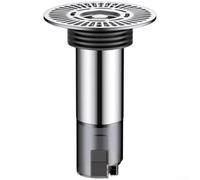 Núcleo de drenaje de piso de acero inoxidable extendido con válvula bloqueadora y trampa de escombros para accesorios de baño estándar, plata, 11 cm de altura (plata-11)