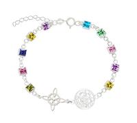 NUDO DE BRUJA Y TETRAGRÁMATON Pulsera Plata ley de doble Protección, Plata ley 925, Circonitas Cuadradas, Piedras semipreciosas Multicolor o Transparente (Multicolor)